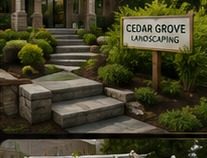 Landscaped front yard and stone walkway