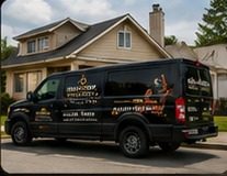 Roofing company vehicle and home exterior